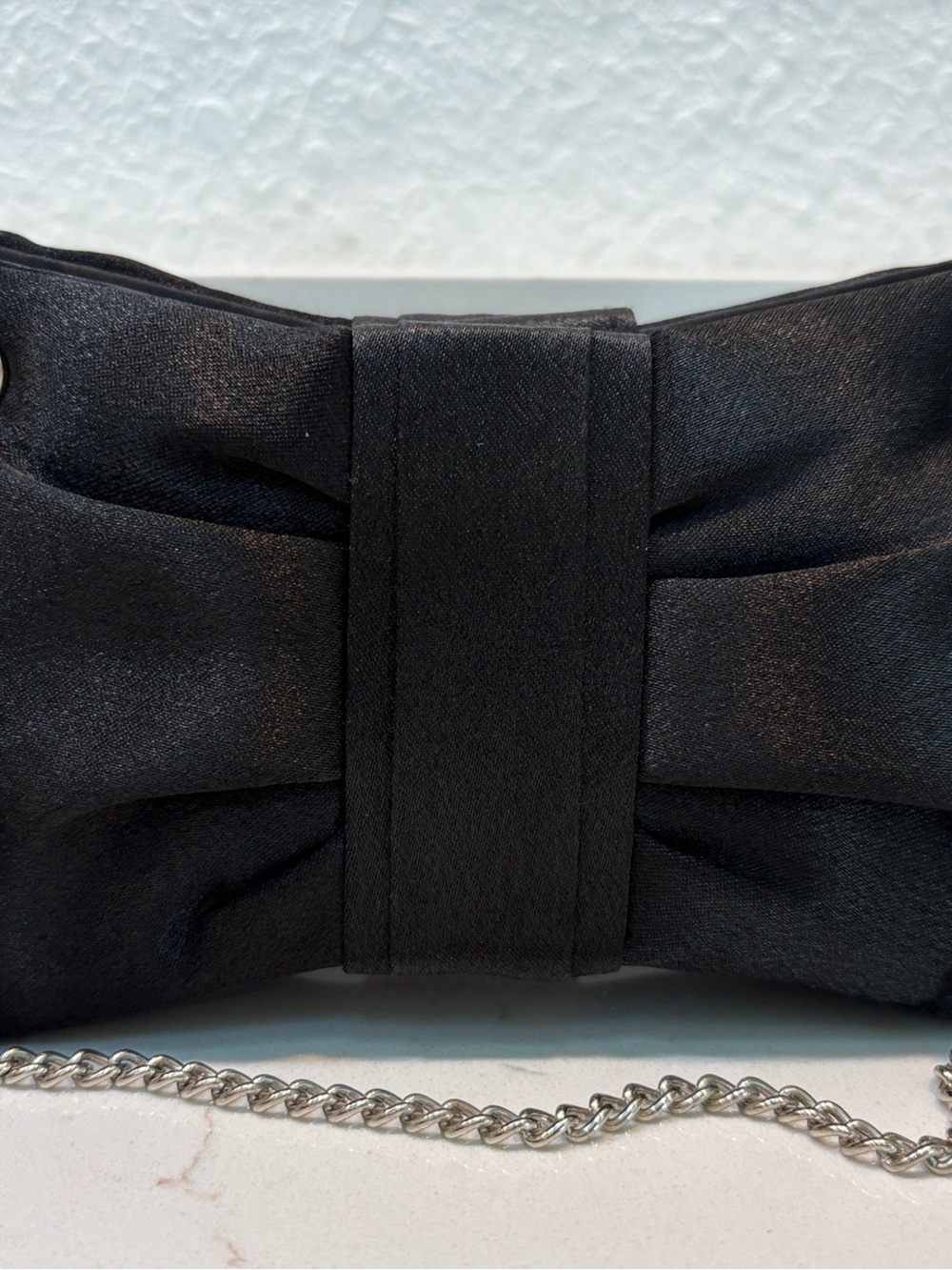 Black Satin Chain-Handle Evening Clutch - Unbranded